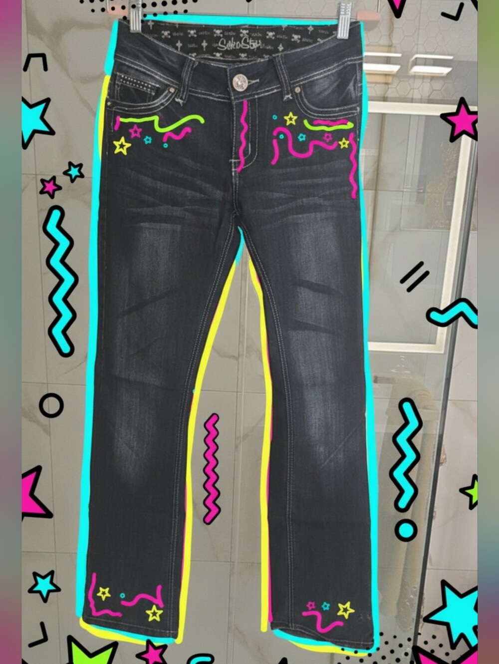 Vintage Suko Jeans Star Y2K Skull Lining Bootcut SZ 7 EUC